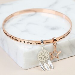 Rose Gold 'Precious Daughter' Meaningful Words Charm Bangle